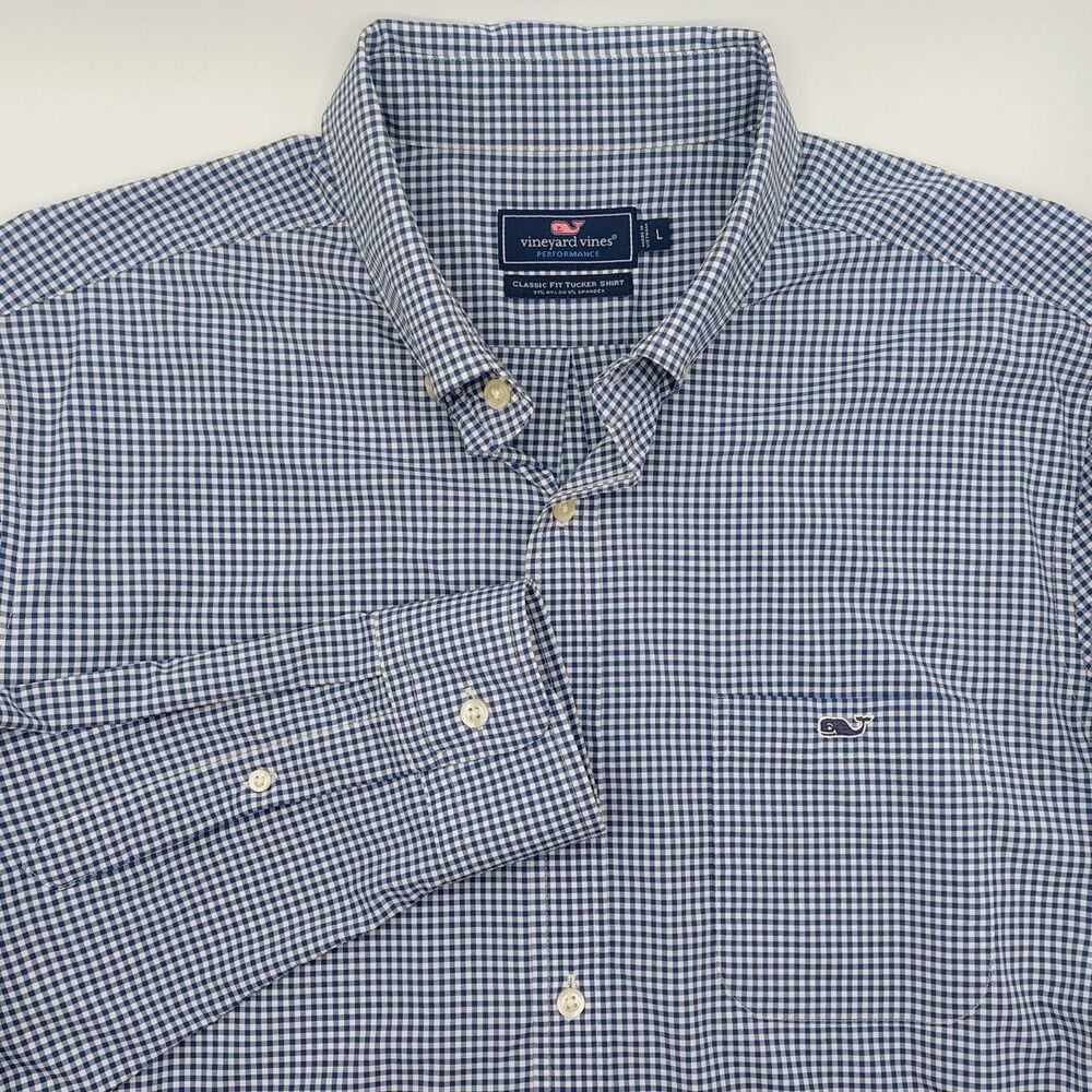 Vineyard Vines Performance Classic Fit Tucker Shirt Men's Large Blue Gingham